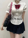 GETADME 2025 Summer Slim Tunics Shirt Harajuku Preppy Women Sexy White Blouses Elegant Female Japanese Style Casual Korean Fashion