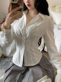 GETADME 2025 Summer Slim Tunics Shirt Harajuku Preppy Women Sexy White Blouses Elegant Female Japanese Style Casual Korean Fashion