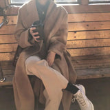 GETADME 2024 Winter Korean Handmade Double Breasted Long 100% Wool Coat Women Casual Loose Lacing Belt Woolen Overcoat Oversized