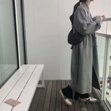 GETADME 2024 Winter Korean Handmade Double Breasted Long 100% Wool Coat Women Casual Loose Lacing Belt Woolen Overcoat Oversized
