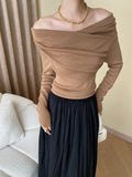 GETADME 2025 Women Autumn Off The Shoulder Blouses Stretch Sexy Long Sleeve Tops Pullovers Good Quality Women Fashion Tops