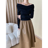 GETADME 2025 Women Autumn Off The Shoulder Blouses Stretch Sexy Long Sleeve Tops Pullovers Good Quality Women Fashion Tops