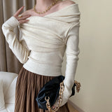 GETADME 2025 Women Autumn Off The Shoulder Blouses Stretch Sexy Long Sleeve Tops Pullovers Good Quality Women Fashion Tops