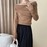 GETADME 2025 Women Autumn Off The Shoulder Blouses Stretch Sexy Long Sleeve Tops Pullovers Good Quality Women Fashion Tops