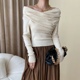 GETADME 2025 Women Autumn Off The Shoulder Blouses Stretch Sexy Long Sleeve Tops Pullovers Good Quality Women Fashion Tops