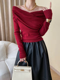 GETADME 2025 Women Autumn Off The Shoulder Blouses Stretch Sexy Long Sleeve Tops Pullovers Good Quality Women Fashion Tops