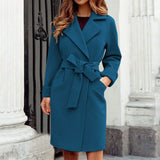 GETADME 2025 Women Hot Pink Trench Coat Casual Mid Long Overcoat Lapel Open Front Cardigan Outwear Woolen Boot Winter Jackets for Women