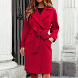 GETADME 2025 Women Hot Pink Trench Coat Casual Mid Long Overcoat Lapel Open Front Cardigan Outwear Woolen Boot Winter Jackets for Women