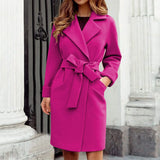 GETADME 2025 Women Hot Pink Trench Coat Casual Mid Long Overcoat Lapel Open Front Cardigan Outwear Woolen Boot Winter Jackets for Women