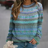 GETADME 2024 Autumn Knitted Women Sweater Print O-neck Long Sleeve Keep Warm Loose Sweaters Female Winter Casual Trendy Ladies Clothes