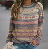 GETADME 2024 Autumn Knitted Women Sweater Print O-neck Long Sleeve Keep Warm Loose Sweaters Female Winter Casual Trendy Ladies Clothes
