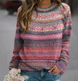 GETADME 2024 Autumn Knitted Women Sweater Print O-neck Long Sleeve Keep Warm Loose Sweaters Female Winter Casual Trendy Ladies Clothes