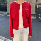 Getadme 2025 Autumn Winter New Vintage Red Women Sweater Solid Color Slim Simple Knit Cardigan Single Breasted Casual Coat Sweet Jacket