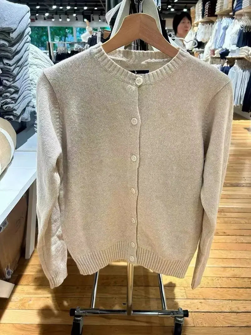 Getadme 2025 Autumn Winter New Vintage Red Women Sweater Solid Color Slim Simple Knit Cardigan Single Breasted Casual Coat Sweet Jacket