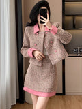 GETADME 2025 Autumn/Winter Small Fragrant Wind Suit Small Fragrant Tweed Jacket With A Line Skirt Women High Quality Coat Two Piece Set