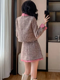 GETADME 2025 Autumn/Winter Small Fragrant Wind Suit Small Fragrant Tweed Jacket With A Line Skirt Women High Quality Coat Two Piece Set
