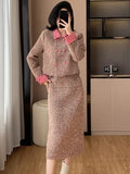 GETADME 2025 Autumn/Winter Small Fragrant Wind Suit Small Fragrant Tweed Jacket With A Line Skirt Women High Quality Coat Two Piece Set