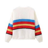 GETADME 2025 Autumn Winter Women Mohair Stripe Long Sleeve Cardigan Fashion Contrast Open Stitch Sweater High Street Female Outwear