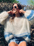 GETADME 2025 Autumn Winter Women Rainbow Sweaters Fashion Famale Pullover Round Neck Loose Hollow Out Sweater Casual knitted Jumper Tops