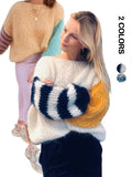 GETADME 2025 Autumn Winter Women Rainbow Sweaters Fashion Famale Pullover Round Neck Loose Hollow Out Sweater Casual knitted Jumper Tops