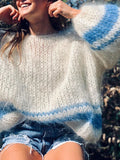 GETADME 2025 Autumn Winter Women Rainbow Sweaters Fashion Famale Pullover Round Neck Loose Hollow Out Sweater Casual knitted Jumper Tops