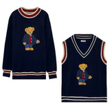 GETADME 2024 Autumn Winter Women's Vest Japanese Style Cartoon Bear Pullover Vest Sweater Oversize Harajuku Kawaii Clothes Knitted Vest