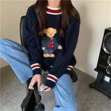 GETADME 2024 Autumn Winter Women's Vest Japanese Style Cartoon Bear Pullover Vest Sweater Oversize Harajuku Kawaii Clothes Knitted Vest