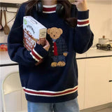 GETADME 2024 Autumn Winter Women's Vest Japanese Style Cartoon Bear Pullover Vest Sweater Oversize Harajuku Kawaii Clothes Knitted Vest