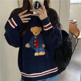 GETADME 2024 Autumn Winter Women's Vest Japanese Style Cartoon Bear Pullover Vest Sweater Oversize Harajuku Kawaii Clothes Knitted Vest