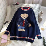 GETADME 2024 Autumn Winter Women's Vest Japanese Style Cartoon Bear Pullover Vest Sweater Oversize Harajuku Kawaii Clothes Knitted Vest