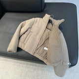 GETADME 2025 Autumn/winter New Women's Short Cotton Coat Stand Collar Thick Warm Knit Cotton Zipper Long Sleeve Pocket Outerwears