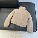 GETADME 2025 Autumn/winter New Women's Short Cotton Coat Stand Collar Thick Warm Knit Cotton Zipper Long Sleeve Pocket Outerwears