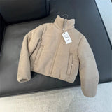 GETADME 2025 Autumn/winter New Women's Short Cotton Coat Stand Collar Thick Warm Knit Cotton Zipper Long Sleeve Pocket Outerwears
