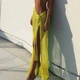 GETADME 2025 Beach Cover Up Sexy See Through Dress Knit Long Skirts Mesh Hollow Out Through Wrap White Midi Skirt Party Outfits