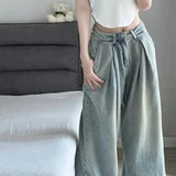 GETADME 2025 Blue Straight Jeans Women Korean Fashion Streetwear High Waist Wide Leg Denim Pants Female Loose Mopping Jean Trouser Y2K