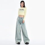 GETADME 2025 Blue Straight Jeans Women Korean Fashion Streetwear High Waist Wide Leg Denim Pants Female Loose Mopping Jean Trouser Y2K