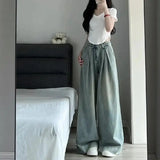 GETADME 2025 Blue Straight Jeans Women Korean Fashion Streetwear High Waist Wide Leg Denim Pants Female Loose Mopping Jean Trouser Y2K