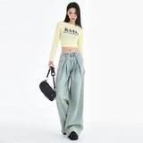 GETADME 2025 Blue Straight Jeans Women Korean Fashion Streetwear High Waist Wide Leg Denim Pants Female Loose Mopping Jean Trouser Y2K