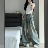 GETADME 2025 Blue Straight Jeans Women Korean Fashion Streetwear High Waist Wide Leg Denim Pants Female Loose Mopping Jean Trouser Y2K