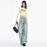 GETADME 2025 Blue Straight Jeans Women Korean Fashion Streetwear High Waist Wide Leg Denim Pants Female Loose Mopping Jean Trouser Y2K