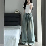 GETADME 2025 Blue Straight Jeans Women Korean Fashion Streetwear High Waist Wide Leg Denim Pants Female Loose Mopping Jean Trouser Y2K
