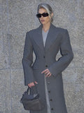 GETADME 2025 Chic Grey Single Breasted Full Sleeve Wool Jackets Women's Casual Slim Fit Lapel Pockets Coat Female High Street Outerwears