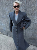 GETADME 2025 Chic Grey Single Breasted Full Sleeve Wool Jackets Women's Casual Slim Fit Lapel Pockets Coat Female High Street Outerwears