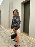 GETADME 2024 Fashion Leopard Zipper Long Sleeved Women's Jacket Retro Round Neck Street Casual Outerwears New Female Autumn Commute Coat