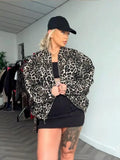 GETADME 2024 Fashion Leopard Zipper Long Sleeved Women's Jacket Retro Round Neck Street Casual Outerwears New Female Autumn Commute Coat