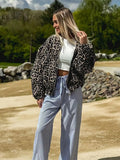 GETADME 2024 Fashion Leopard Zipper Long Sleeved Women's Jacket Retro Round Neck Street Casual Outerwears New Female Autumn Commute Coat
