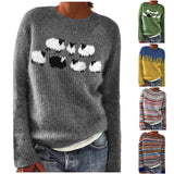 GETADME 2025 Fashion Women's Knitted Sweater Autumn Winter Print Long Sleeve Crew Neck Pullover Large Size Warm Top For Female
