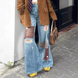 GETADME 2025 Grunge Y2K Streetwear Patchwork Baggy Ripped Stacked Jeans Pants For Women Clothing Wide Leg Punk Style Lady Denim Trousers