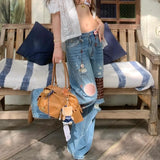 GETADME 2025 Grunge Y2K Streetwear Patchwork Baggy Ripped Stacked Jeans Pants For Women Clothing Wide Leg Punk Style Lady Denim Trousers
