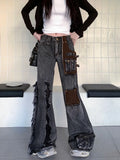 GETADME 2024 Hosen Y2K Fashion Rivet Patchwork Ripped Flare Jeans Pants For Women Designer Clothes Punk Goth Lady Trousers Ropa De Mujer